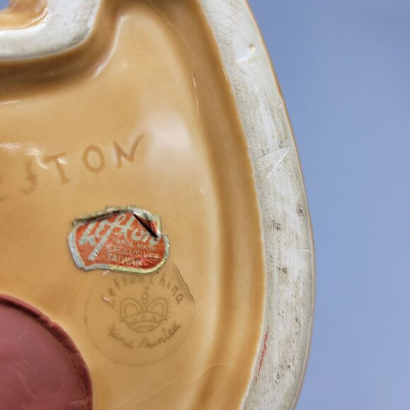 Vintage Lefton Geo Z. Teddy Bear Money Bank Light Brown Blue Bow Ceramic - Picture 3 of 13